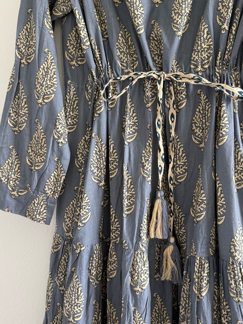 Women's Blue Grey Print Long Sleeve Maxi Dress - Picture 2 of 3